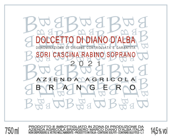 Brangero, Sori Cascina Rabino Soprano, Dolcetto di Diano d'Alba, 2021