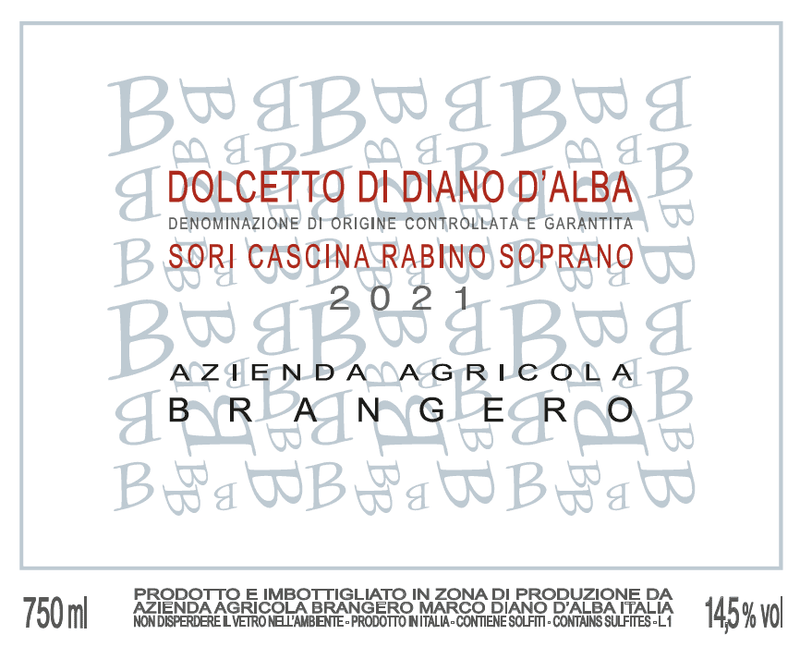 Brangero, Sori Cascina Rabino Soprano, Dolcetto di Diano d'Alba, 2021