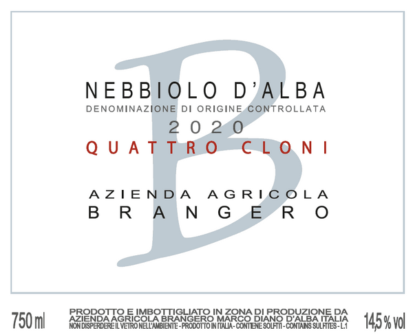 Brangero, Quatro Cloni, Nebbiolo d'Alba, Langhe, Piedmont, 2020