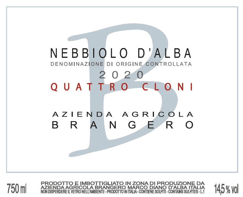 Brangero, Quatro Cloni, Nebbiolo d'Alba, Langhe, Piedmont, 2020
